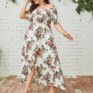 SHEIN Summer Off Shoulder Floral Wrap Dress